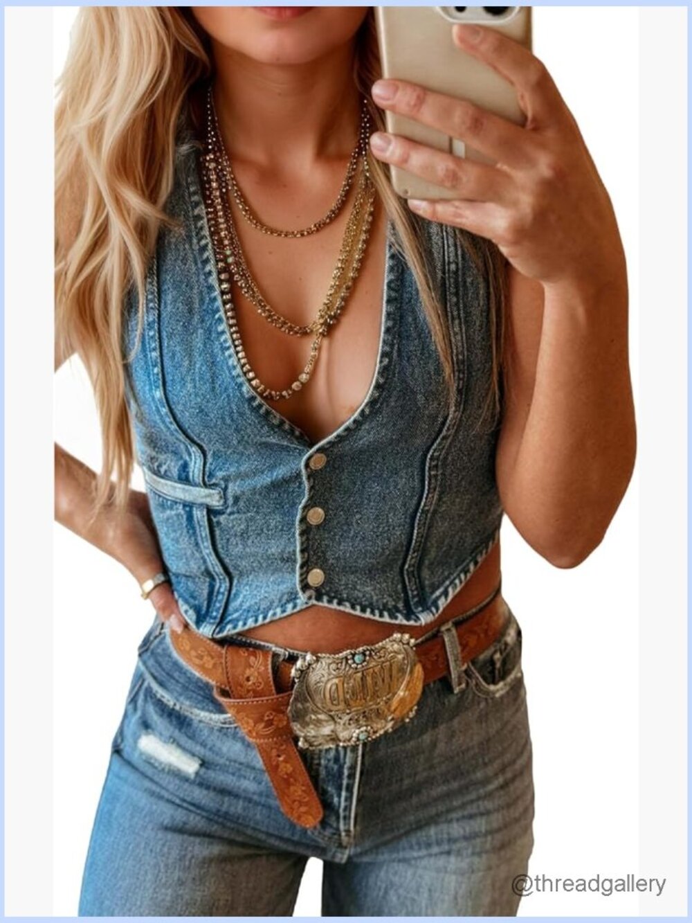 Retro Button Denim Vest V-Neck Cropped Sleeveless Casual Top